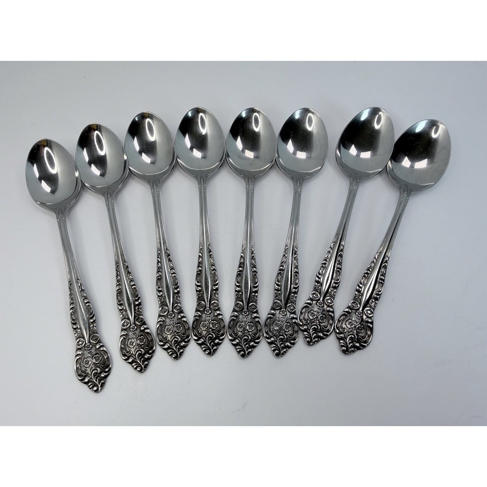 Stanley Roberts DYNASTY Stainless 5 Petal‎ Flower Set of 8 Teaspoons Japan